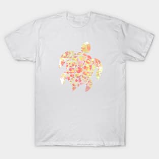 Sea Turtle Design in Yellow and Coral Paint Drops Pattern T-Shirt